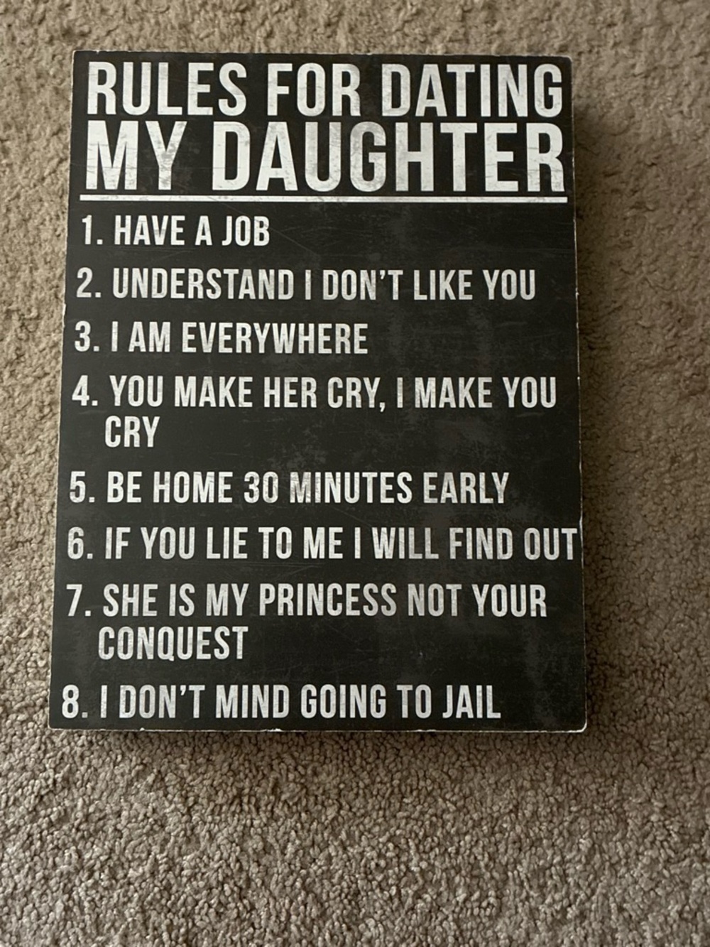 Black 'Rules for Dating My Daughter' Wall Sign - Unbranded